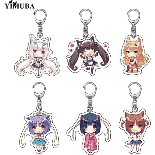 Cute Fashion Game Anime Nekopara Keychain Chocolate Vanilla La Soleil Cake Acrylic Key Chain School Bag Pendant Fans Collection