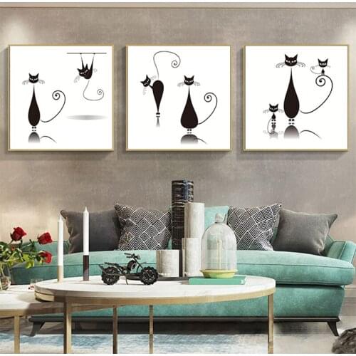 Minimalist Kawaii Animals Black Cats Head Wall Art Canvas Painting Picture Poster and Print Gallery Living Room Home Decor