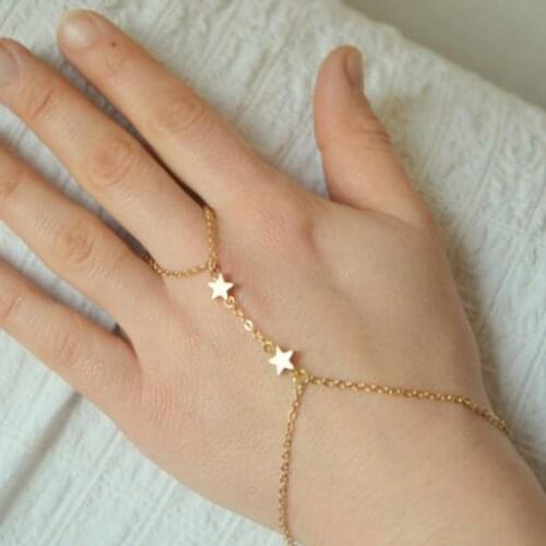 Fashion Metal Glossy Five-pointed Star for Love Simple Connecting Finger Bracelets Bangles Women Best Charm Jewelry DIY
