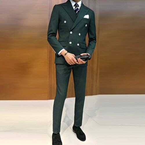 Men Suits Slim Fit New Fashion Suit Double Breasted Dark Green Business Suit Groom Tuxedos for Men Wedding Groom Suit 3 Pcs