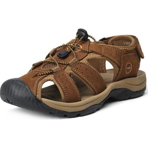 2021 new mens leather sandals summer breathable non-slip casual shoes outdoor beach shoes Baotou mens high quality sandals men