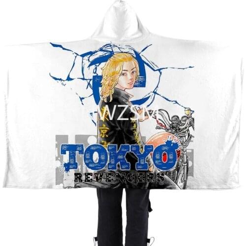Anime Tokyo Revengers printed pattern soft comfortable home nap hooded layabout blanket flannel cloak