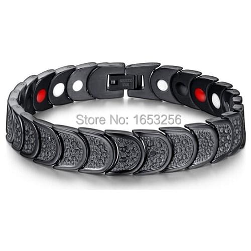 N019 Women Mens Black Stainless Steel Energy Magnetic Germanium Fashion Bangle Link Chain Bracelet 12mm 8.85