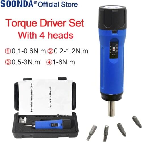 0.6Nm 1.2Nm 3Nm 6Nm Torque Screwdriver Set 1/4-Inch Drive 4 Bits Included with box Screw Tightening Torque Driver Set