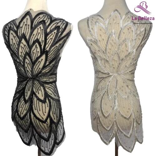 La Belleza Black beading applique patch,silver large patch, handmade crystals Rhinestones gown applique accessories,gold patch