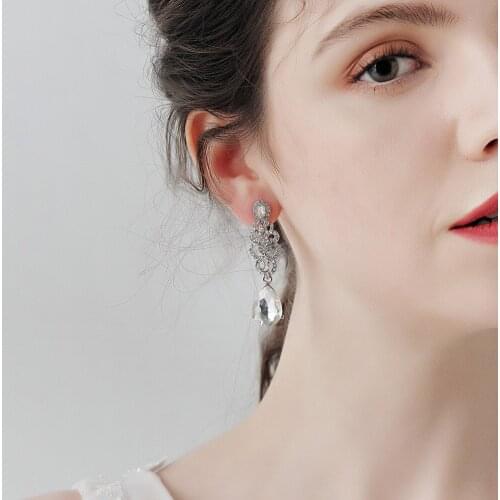 A pair Long Earrings Elegant Retro Rhinestone Costume Jewelry Set for Daily Wedding Prom Anniversary LB