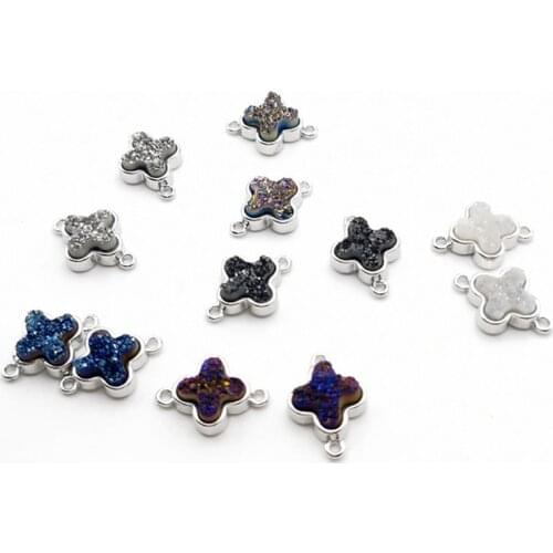 1PCS Natural Druse Geode Quartz Titanium Stone Charm Pendant Double Bail DIY Fashion Necklace for Women Jewelry Free Delivery