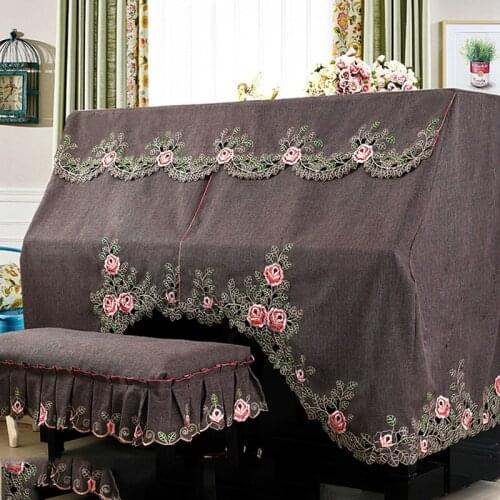 Full&Half Piano Dust Cover with Stool Cover Style Contains Romantic Natural Rural Cartoon European Lace Dust-Proof Piano Covers