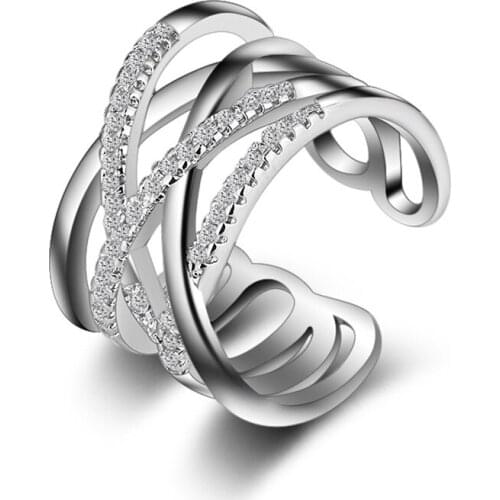 Hot Punk Jewelry 925 Sterling Silver With Austrian Crystal Weave Stylish Opening Adjustable Size Rings For Woman Girls