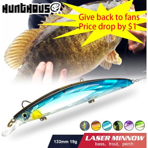 Hunthouse laser minnow LW407 133mm19g wobblers crankbait floation diving 0-2m hard fishing lure Artificial Bait for bass fishing