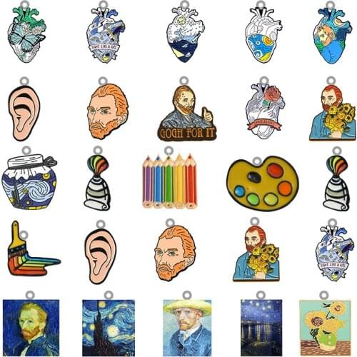 TAFREE Creative Design New Painter Van Gogh Acrylic Pendant Epoxy Resin Jewelry Making Pendant Earrings Necklace Parts
