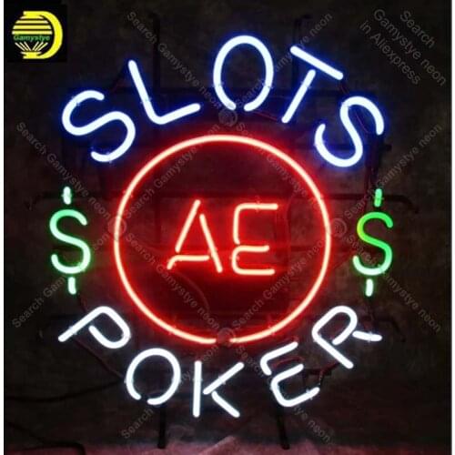 Slots Poker Vintage Neon Light Sign Advertising Sign Mancave Garage Art Neon Bar Sign Handcrafted Real Glass Tubes Decorate Room