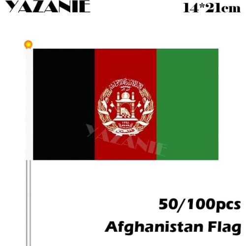YAZANIE 14*21cm 50/100pcs Afghanistan Hand Wave Flags Small World Countries National Flags with Plastic Stick Drop shipping