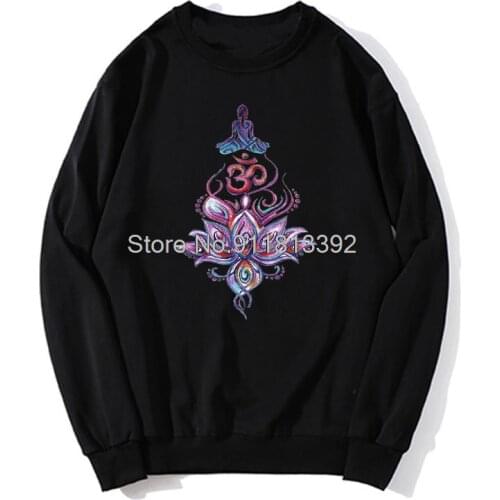 Womens Hoodie Illustrated Buddha Meditation Yoga Lotus Om Motif Print Hoodies Unisex Men Fleece Sweater Sweatshirt Streetwear