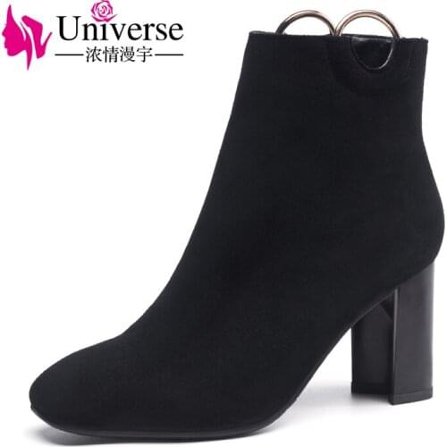 Universe concise women boots high heel shoes for women comfortable square heel round toe ankle boots G253