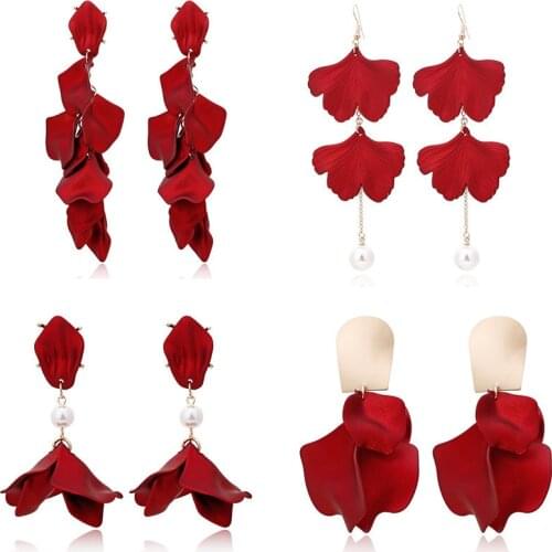 High Quality Red petals Pendant Earrings For Women Girls Fashion Flower Charms Stud Ear Jewelry Birthday Gifts