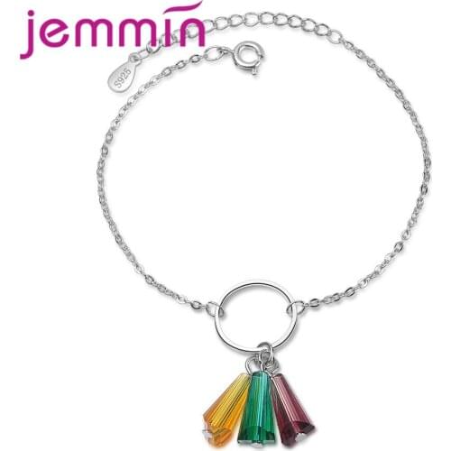 New Fashion Multi-colored Geometric Shiny CZ Stone 925 Sterling Silver Resizable Bracelet Woman Girls Christmas Present