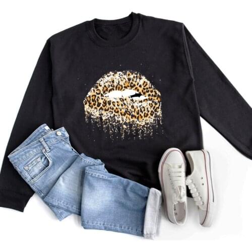 Colored Leopard Dripping Lips Sweatshirt Funny Autumn Long Sleeve Jumper Feminist Sweatshirts Cute Women Graphic Black Pullovers