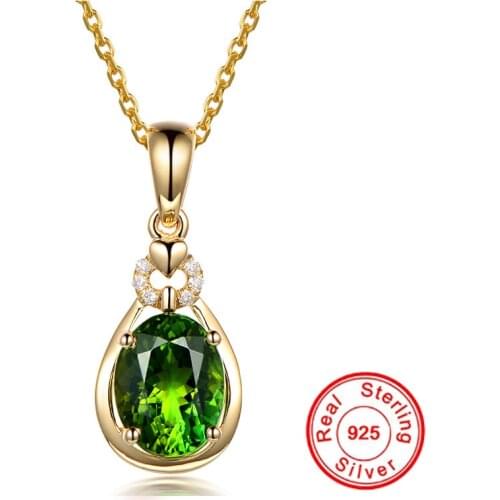 Yellow Gold Color Green Gemstone Pendant Necklace For women Natural Emerald AAA Zircon Pendant Wedding Birthday Jewelry Gift