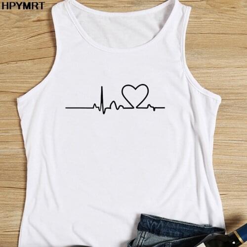 Vest Women Fun Heartbeat Print Lady Tank Tops Womens Graphic New Summer Female Fashion sleeveless O-neck Top Clothes Streetwear