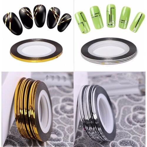 10PCS Roll Metallic Gold + Silver Stripe Striping Tape Nail Art Decoration
