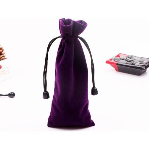 20pcs 7.5x18cm (2.95"x7.08") Purple Velvet Pouch Drawstring Jewelry Pouches Gift Bags For Packing Lipstick packing Bag with Bead