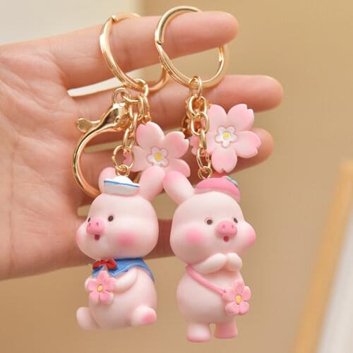 2020 Cute Girls' Pink Pig Keychain Korean Sweet Flower Keyring Car Key Holder Bag Decor Cartoon Pigs Pendant Charms Wedding Gift