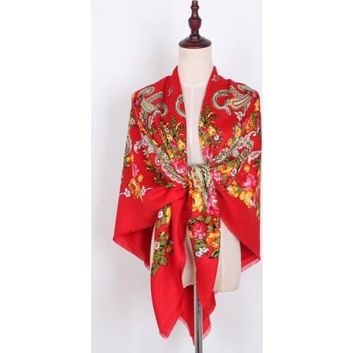 2020 winter warm women scarf printed national Russian square scarf female oversized shawls and wraps twill silk scarf hijab