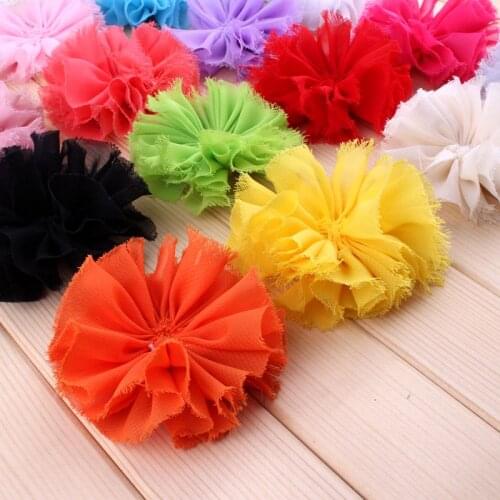 30pcs/lot)3" 16 Colors Classic Chiffon Flower For Children Accessories Ruffed Satin Shabby Flower For Decoration