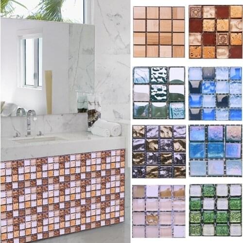 3D Mosaic Self-Adhesive Tile Wall Sticker Waterproof Crystal Membrane Light Simulation Bathroom Living Room Home Decor Sticker