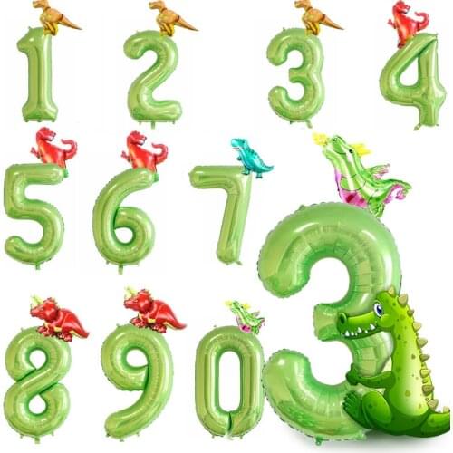 40 inch Dino Green Number Dinosaur Foil Balloons Jungle Party Foil Balloon Baby Boy Birthday Baby Shower Globos Decoration