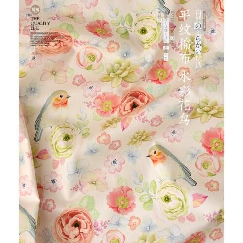 50cm*140cm/Piece,Water Color Bird Pure Cotton Fabric,Clothing Tablecloth,Curtain Decorative Puppet Cloth, DIY Handmade Materials