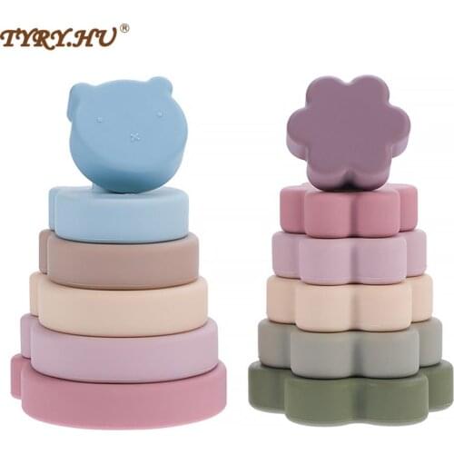 TYRY.HU 6pcs Silicone Building Block Food Grade Silicone Teether Bear Soft Block Educational Game Montessori Stacking Toys