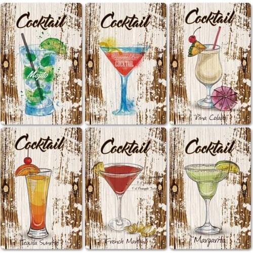 USA Bar Cocktail Metal Plates Vintage Summer Metal tin sign Bar Wall art craft painting Pub Home metal Poster Plaques 20x30cm