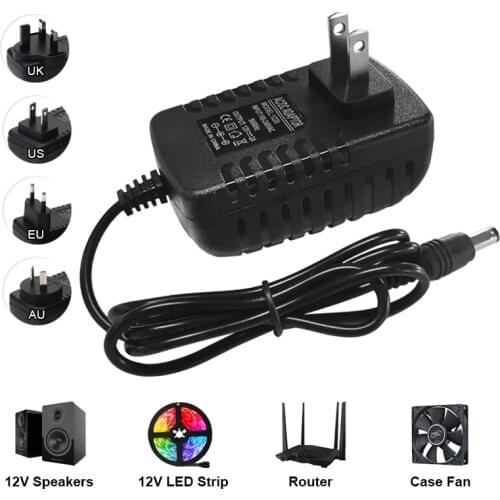 LED Strip Plug Power Supply EU US Plug Power Adapter for UK AU Plug AC100-240V LightingTransformers Output DC12V 1A 2A 3A 4A 5A