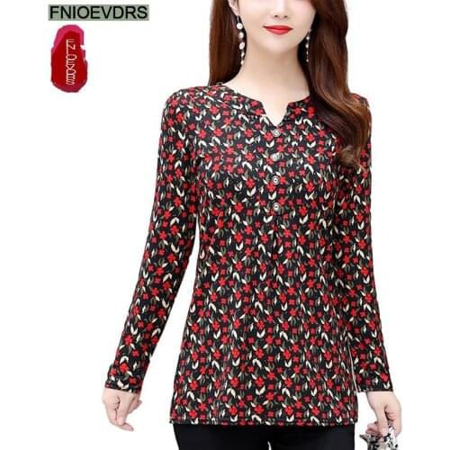 L-5XL 2021 Fall Autumn Women Elegant Office Lady Vintage Loose Retro Flower Floral Printing Long Tunic Basic Shirts Blouse