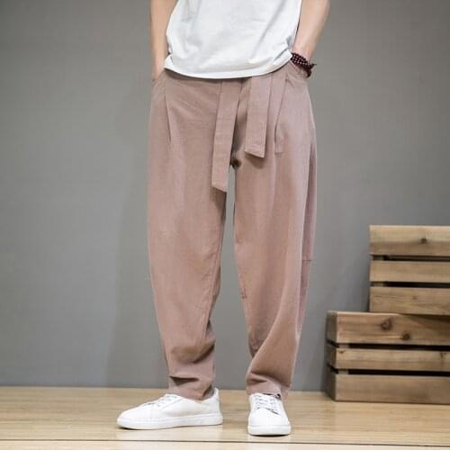 Traditional Chinese Trousers Summer Cotton Linen Pants Men Elastic Waist Casual Harem Pant Loose Sweatpantspantalons Homme