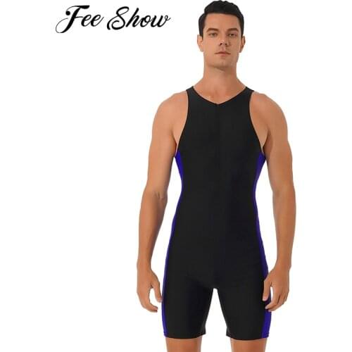 One-piece Swimsuit Swimwear Summer Bathing Suits Men Sleeveless Zipper Shorts Bodysuit Triathlon Wetsuit for Swimming Beach Pool