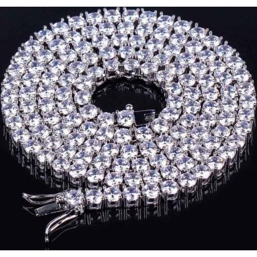 Iced Out Bling 1 Row Prong Tennis Chain 4mm Cubic Zirconia Hip Hop Jewelry for Men Women Choker Necklace 18inch 24inch