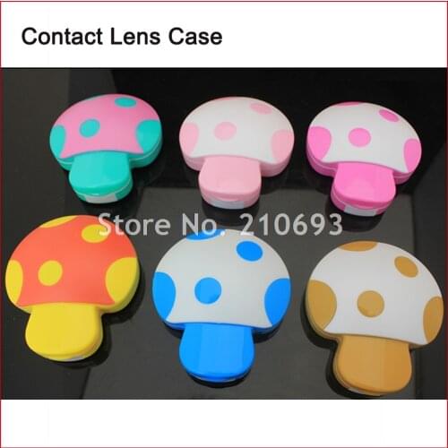 Retail CLC08 Wholesale Colorful Mushroom Contact Lens Case Blue Pink Plum Yellow Free Shipping