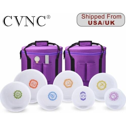 CVNC 6"-12" Set of 7pcs Frosted Quartz Crystal Singing Bowl with Free 2pcs Black Liner bags