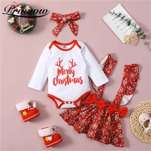 Prowow Baby Girl Christmas Clothes Set Party Holiday Baby Costume Newborn Bobysuit+Strap Dress Autumn Winter Kids Girls Clothing
