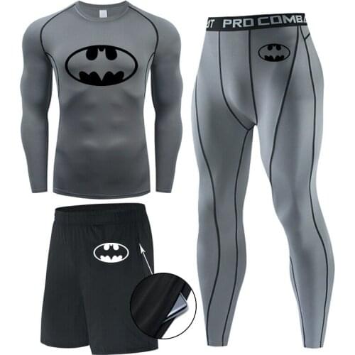 Men Bjj Bruce Wayne Boxing Jersey 3pcs/Sets Compression MMA Rashguard Jiu Jitsu t Shirt+Pants Muay Thai Shorts Gym Clothing