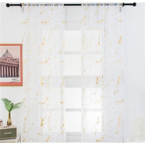 Elegant Simple Gold/Silver Marble Curtain Delicate Tulle Window Voile Fabric Drape Valance Curtains For Home Decoration