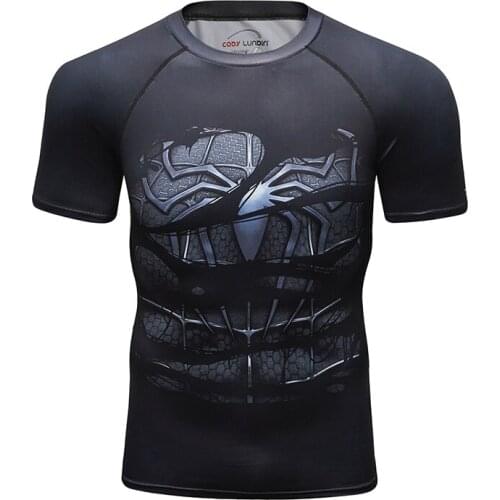 Summer New Gym Running Fitness Rash Guard Men Clothing Compression Short Sleeve Cartoons Printing Tight T Shirt Breathable