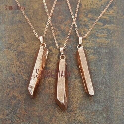 Electroplating Rose Gold Irregular Faceted Point Necklace Clear Crystal Necklace 18inch-32inch NM11580