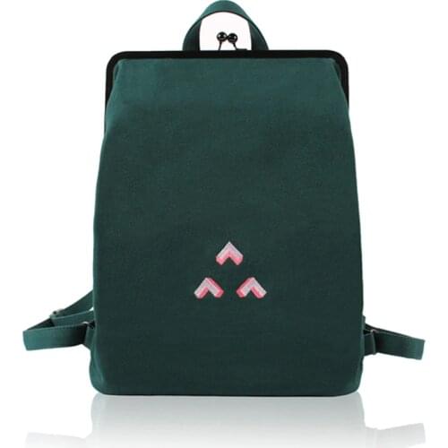 YIZISTORE Fresh Embroidery Canvas Backpacks With Metal Frame Clasp For Teenage Girls(FUN KIK)