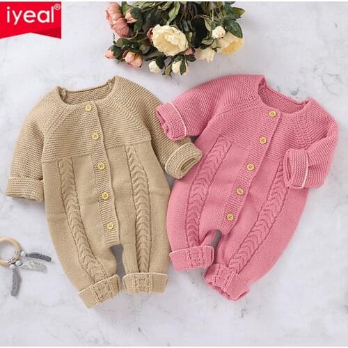 IYEAL Newborn Baby Girls Boys Cotton Knitted Sweater Romper Baby Clothes Toddler Rompers Infant Baby Boys Jumpsuit Overalls