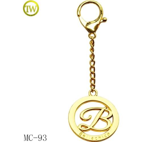 Custom handbag yellow gold metal chain hang tag metal logo label for bags