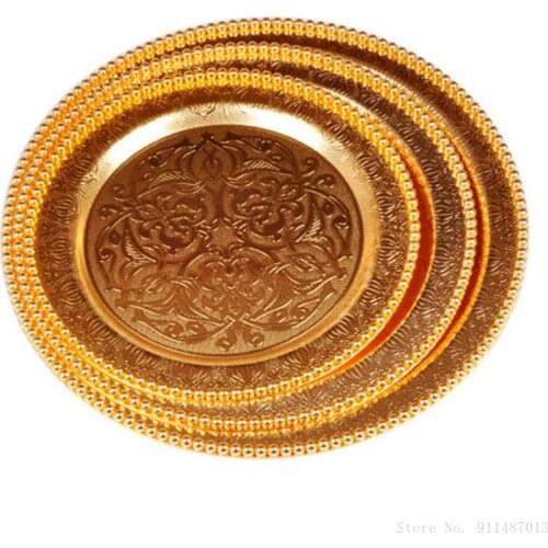European-style round dessert tray hotel living room bar dinner plate gift homeware tea tray stainless steel tableware